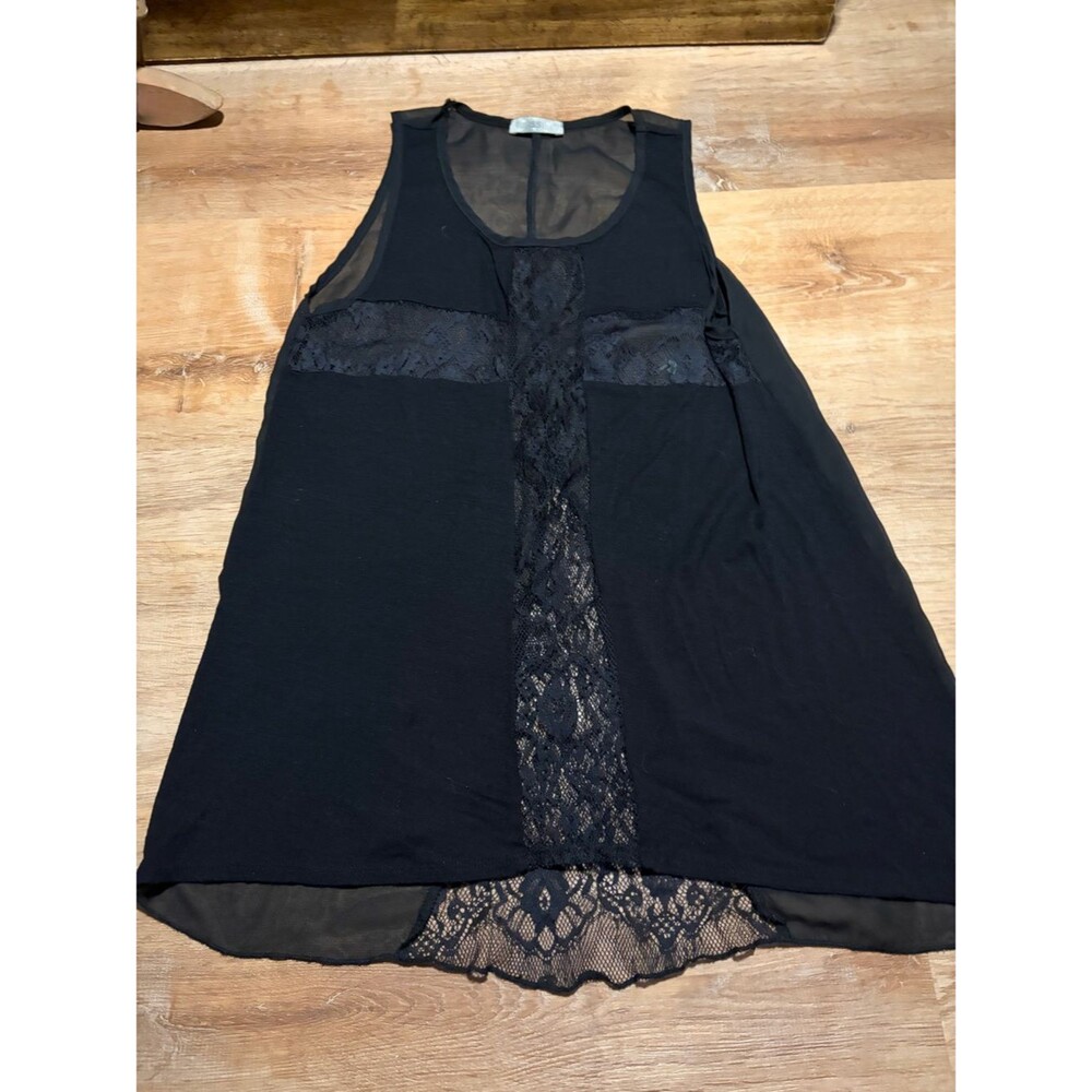 Y2K Black Gothic Cross Insert Chiffon Lace Panel Tank top